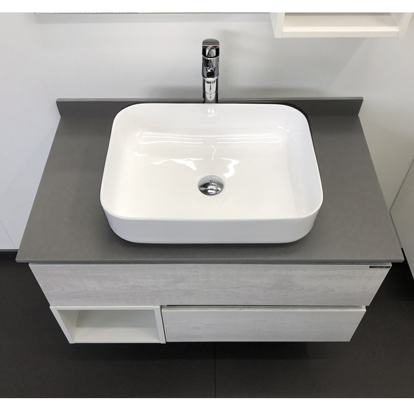 Тумба-умывальник Прага-90 00-00014424 дуб белый с графитовой столешницей 00-00014424, с раковиной COMFORTY T-Y9378 фото