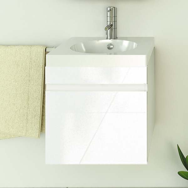 Тумба Comforty Диана-50 подвесная белый глянец с раковиной Ringo50 F01 УП/Next 50 фото