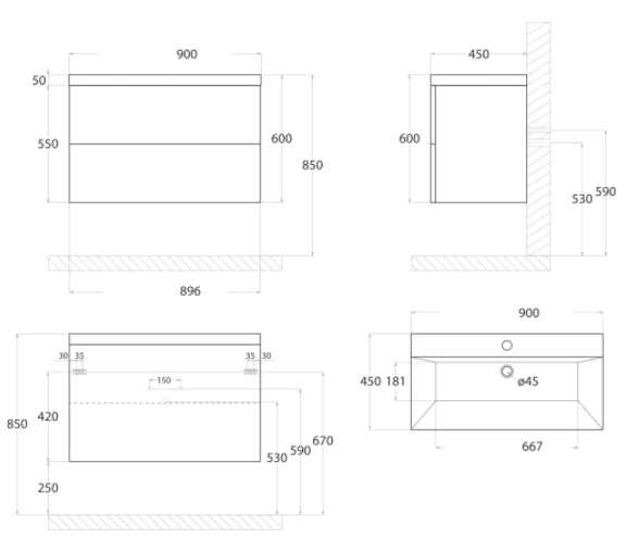 Тумба с раковиной подвесная Art&Max Verona-Push AM-Verona-Push-900-2C-SO-RK 90 см Дуб Кельтик Светлый фото