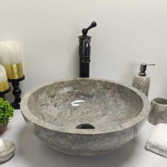 Раковина из мрамора Indo Bowl Grey теплый Tin Lip Small BM-00257 фото