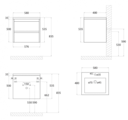 Тумба с раковиной подвесная Art&Max Family Family-580-2C-SO-PS 58 см фото