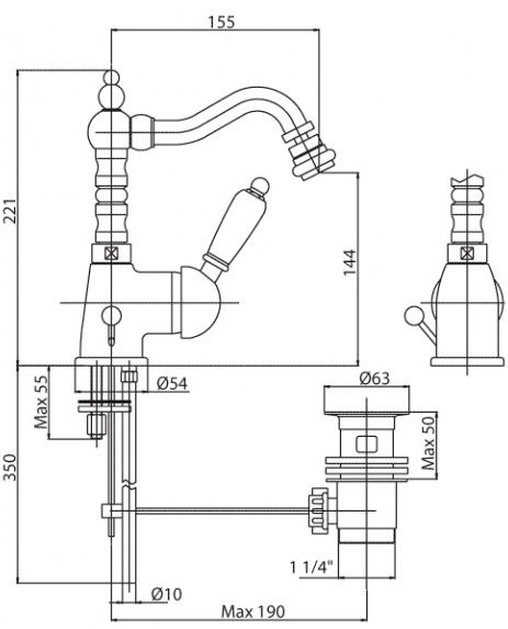 Смеситель для биде Cezares Vintage VINTAGE-BSM2-03-Sw-N золото/swarovski Nero фото