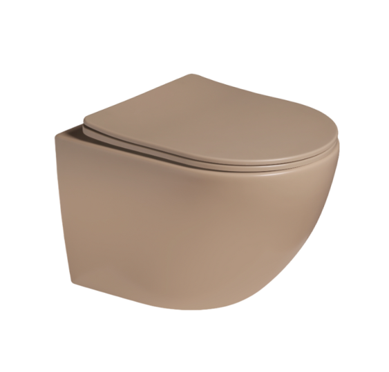 Подвесной унитаз со смывом торнадо SantiLine SL-5005T-KH с сиденьем, светло-коричневый матовый фото