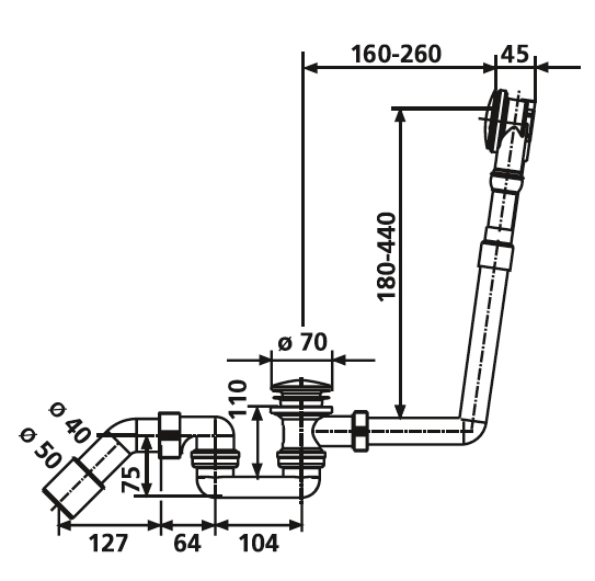 Слив-перелив для ванны 837 Sanit 35.037.00..0000 Push-Push фото