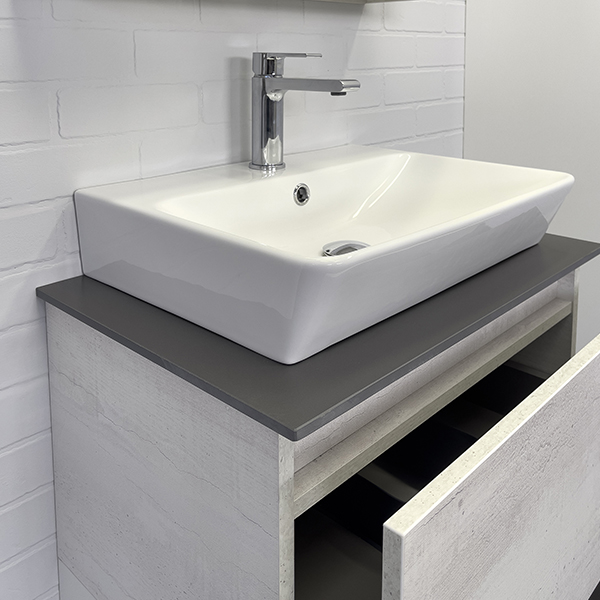 Тумба-умывальник Прага-120 дуб белый с графитовой столешницей 00-00014535, с раковиной COMFORTY 9055RA-50 фото