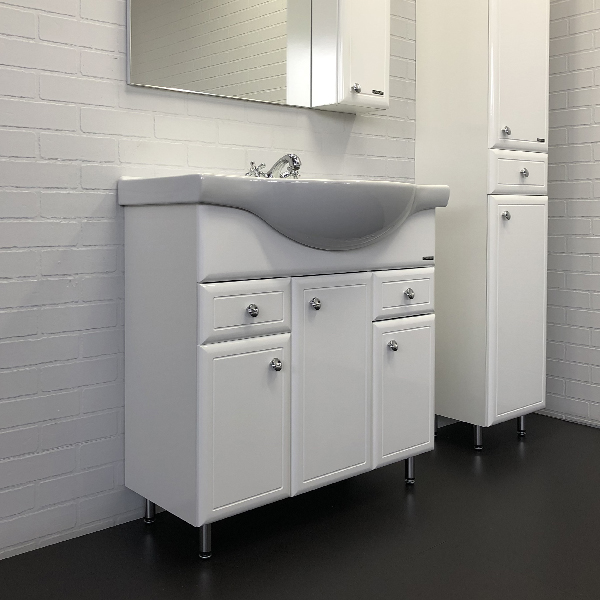 Тумба Comforty Сочи-85 белый глянец с раковиной Сенеж 87 фото