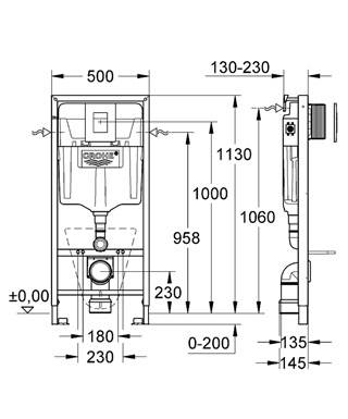Инсталляция для подвесного унитаза 4 в 1 Grohe Rapid SL 38775001 с кнопкой фото