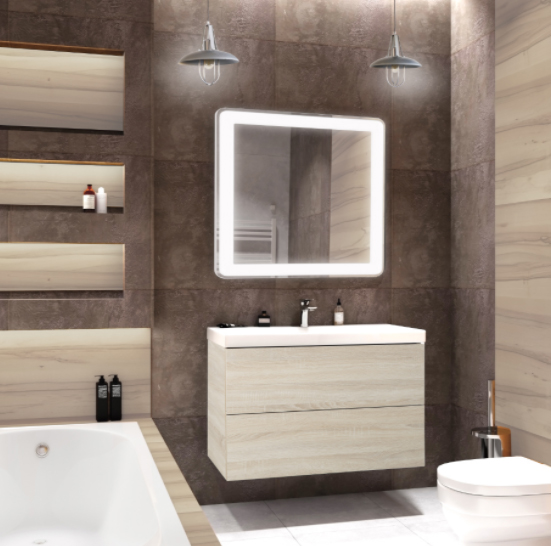 Тумба с раковиной подвесная Art&Max Verona-Push AM-Verona-Push-900-2C-SO-RS-TS 90 см Дуб Сонома светлый фото