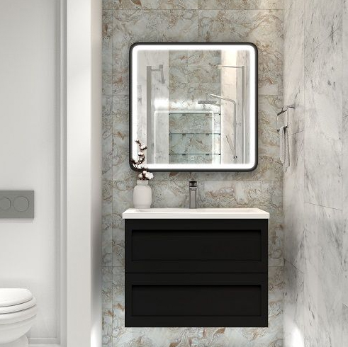 Тумба с раковиной подвесная Art&Max Platino AM-Platino-750-2C-SO-NM 75 см черная матовая фото