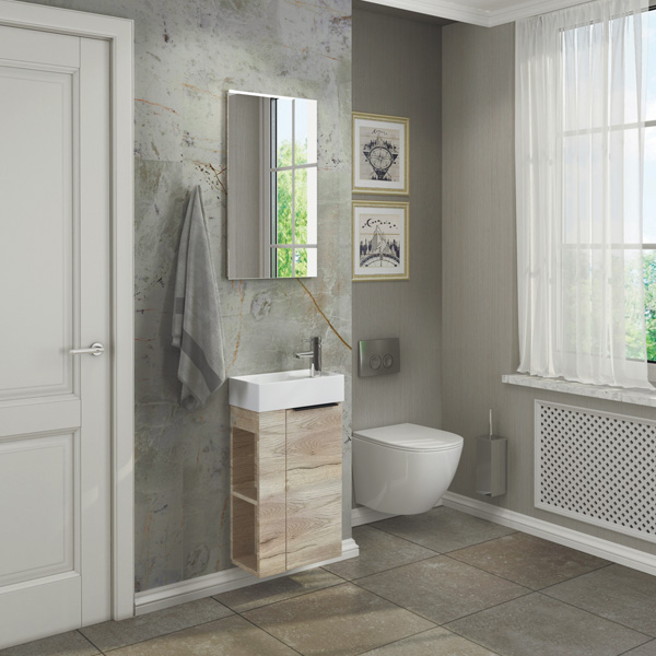 Тумба Comforty Матэ-40 дуб дымчатый с раковиной CREA 40, P-UM-CRE40/1 фото