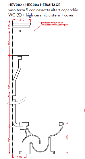 Унитаз с высоким бачком HEC004 01 00/ EE16 bi Artceram Hermitage HEV002 01 00/ EE01 bi хром фото