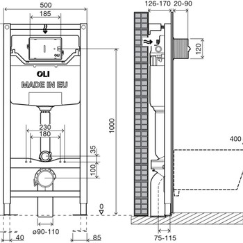Инсталляция для подвесного унитаза Oli 120 Eco 879236 Sanitarblock mechanic клавишей фото