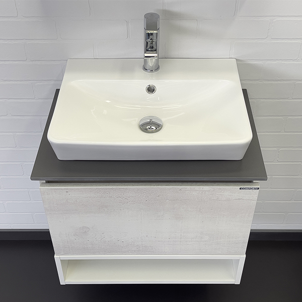 Тумба-умывальник Прага-120 дуб белый с графитовой столешницей 00-00014535, с раковиной COMFORTY 9055RA-50 фото