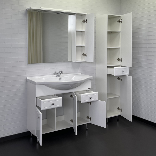 Тумба Comforty Сочи-100 белый глянец с раковиной Эльбрус-100 фото