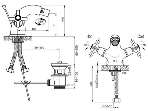 Смеситель для биде двухвентильный Cezares Lord LORD-BS1-01 хром фото