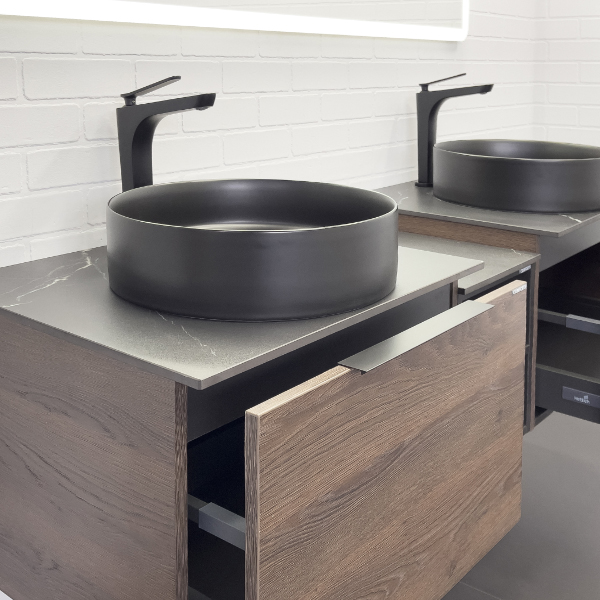 Тумба с раковиной Comforty Портленд-150 со столешницей Калакатта Блэк 00-00013790 фото