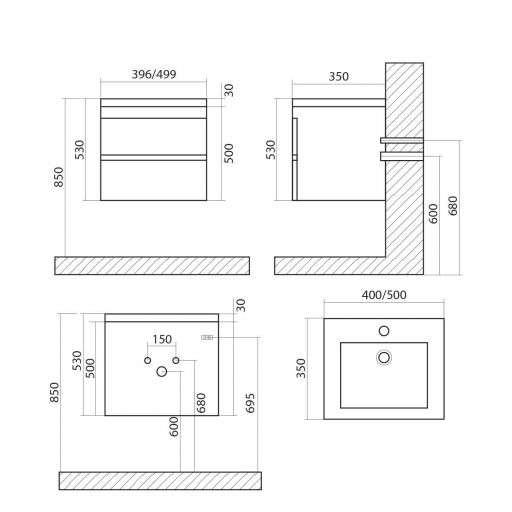 Тумба с раковиной подвесная Art&Max Family Family-500-2C-SO-CV 50 см цемент фото
