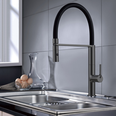 Смеситель для кухни Vincea VKF-114GM вороненая сталь фото