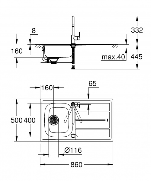 Мойка кухонная со смесителем Grohe K200 BauEdge 31562SD0 фото