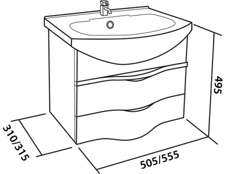 Тумба Bas Опера с раковиной Rosa Elegance 55 см фото