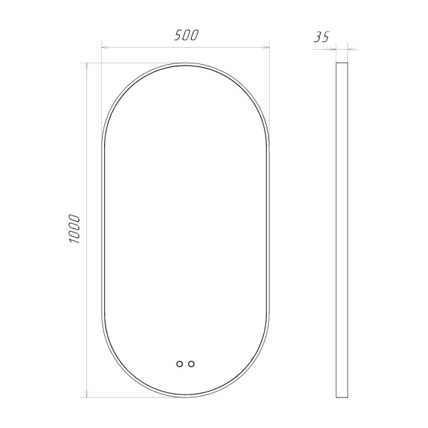 Овальное зеркало в черной алюминиевой раме Comforty Оникс 00-00014218CF 50x100 светодиодная подсветка, контактный сенсор, антизапотевание фото