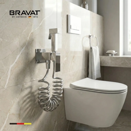 Гигиенический душ со смесителем с пружинным шлангом Bravat D9191CP-SW фото