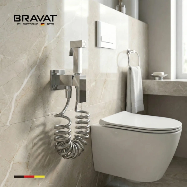 Гигиенический душ со смесителем с пружинным шлангом Bravat D9191CP-SW фото