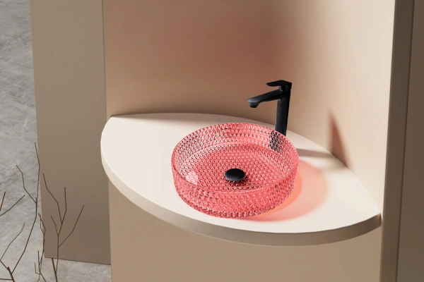 Накладная раковина стеклянная Abber Glas AK2301OR 39x39 красная фото