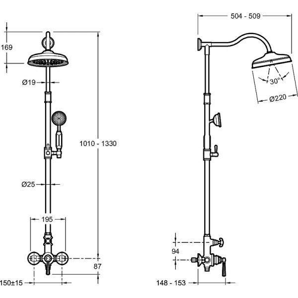 Душевая система (стойка) Jacob Delafon Cleo 1889 E24311-BGG золото глянцевое фото