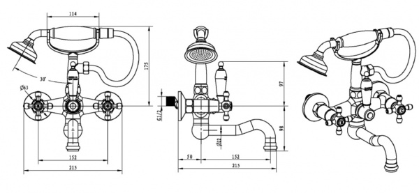 Смеситель для ванны с душем Boheme Satine 313-ST фото