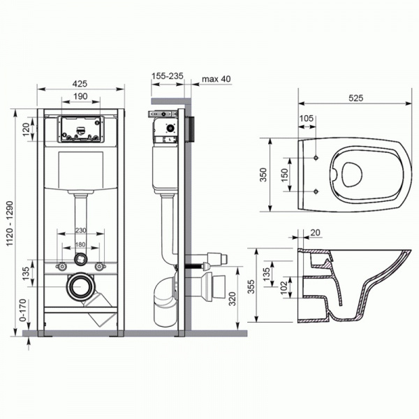 Комплект подвесной унитаз с инсталляцией Cersanit Carina S-SET-CARC/LPRO/S-DL/Cm-w фото