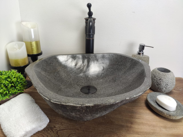 Накладная раковина из речного камня RS0623 (47*40*15) фото