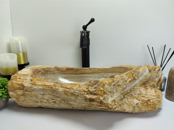 Накладная раковина из окаменелого дерева FS-0402 (63*36*16) фото