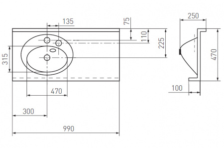 Подвесная раковина Акватон Отель 100 1A70073NOT01L фото