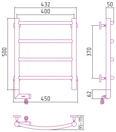 Полотенцесушитель электрический Сунержа Галант 2.0 50х40 с блоком управления слева, 00-5200-5040 фото