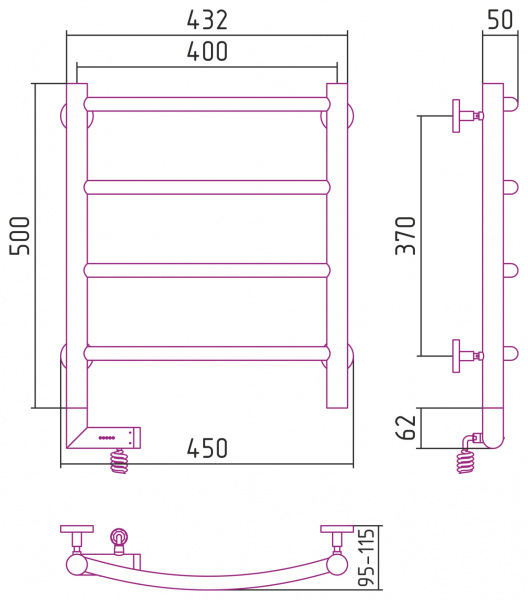 Полотенцесушитель электрический Сунержа Галант 2.0 50х40 с блоком управления слева, 00-5200-5040 фото
