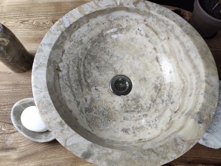 Накладная раковина из оникса Indo Bowl Grey Dott BO-00268 фото