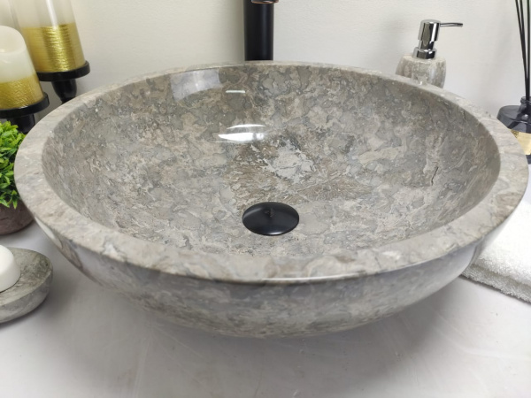 Раковина из мрамора Indo Bowl Grey TinLip Medium BM-00028 фото
