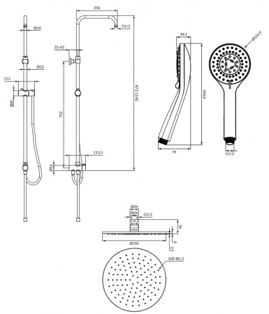 Душевая система (стойка) Omnires Yosemite SYSYOSEMITELUXGL золото фото