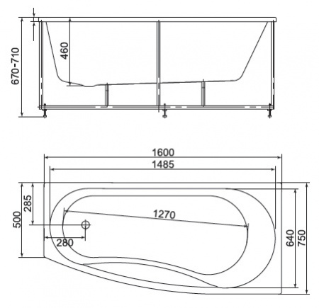 Акриловая ванна Aquatek Пандора без гидромассажа 160х75 L с каркасом и экраном фото