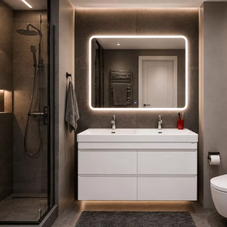 Тумба с двойной раковиной Comforty Енисей-120 00-00022406CF белый глянец фото
