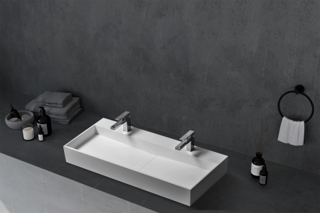 Двойная накладная раковина Abber Stein AS2642 120x40 белая матовая фото