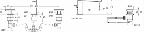 Смеситель для раковины двухвентильный Jacob Delafon Composed E73060-3-CP фото