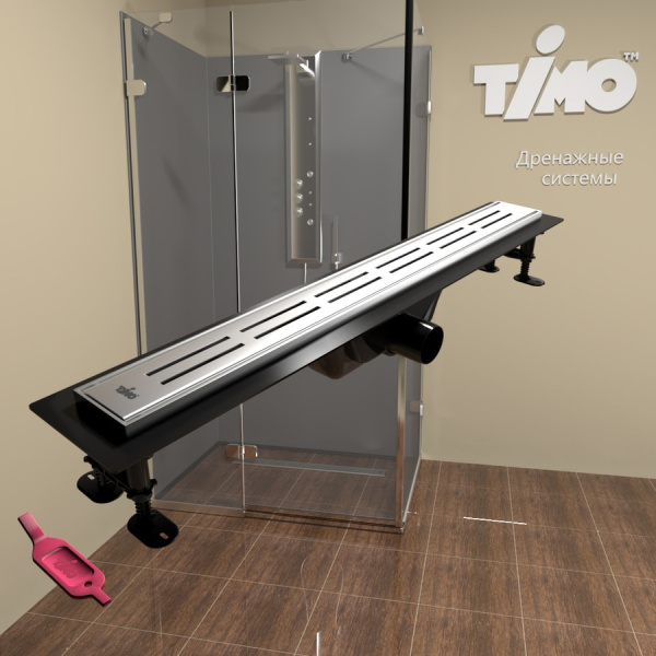 Душевой лоток Timo Eco 70 SP10700-DG10700 с порогами из нерж. стали и декоративной панелью DG10-700 фото