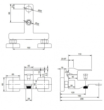 Cмеситель для ванны Omnires Slide SL7730CR хром фото