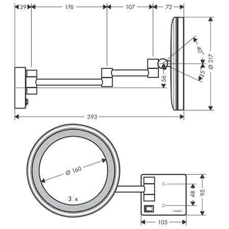Косметическое зеркало с подсветкой Hansgrohe AddStoris 41790000 хром фото