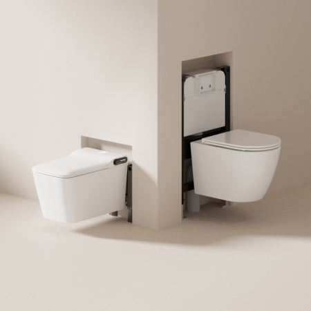 Электронный унитаз-биде импульсный Abber Rechteck AC1215S с инсталляцией AC0101P2 фото