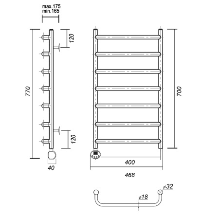 Полотенцесушитель электрический Domoterm Стефано Стефано П7 400x700 EL фото