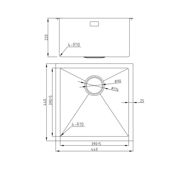 Мойка для кухни из нержавеющей стали Milacio Denia 44 Steel MC.77439 44x44 вороненая сталь фото