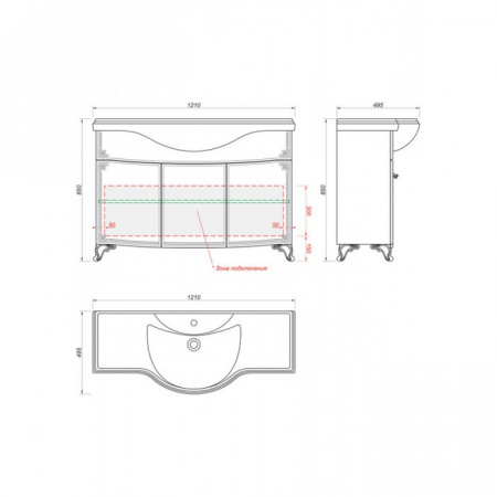 Тумба под раковину Kaksa Классик-Д 004118 120 см серебро фото